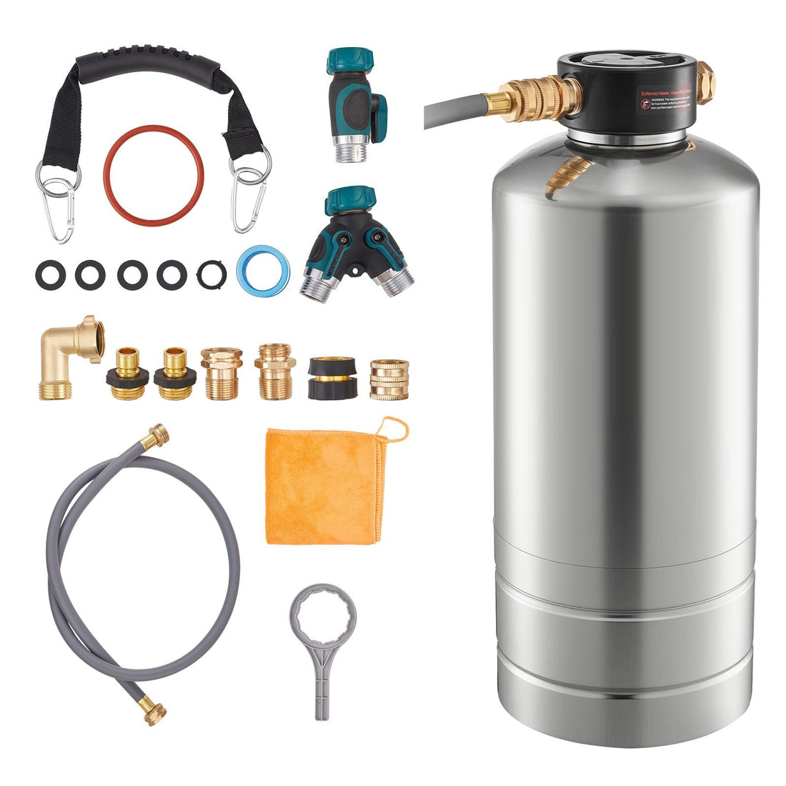 Portable RV water softener for treating hard campground water
