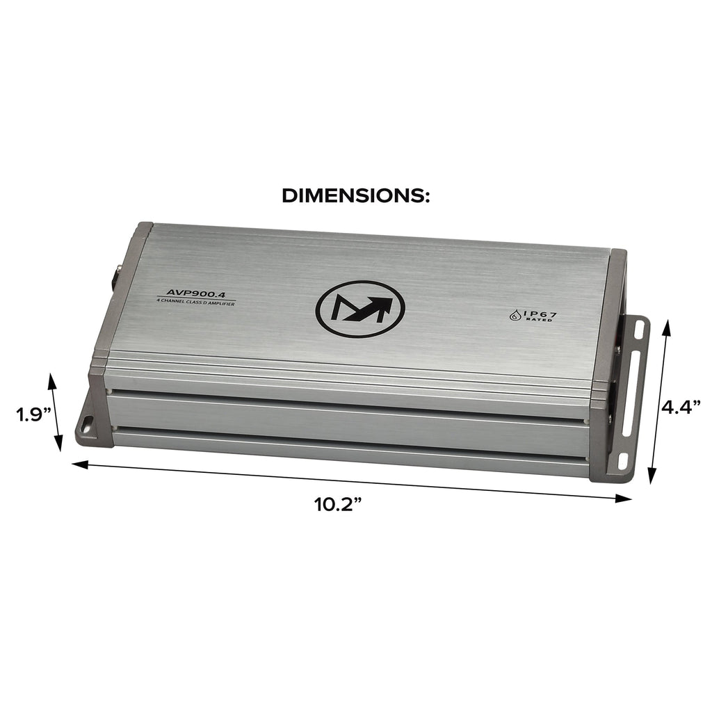 AquaVibe Pro 4-Channel Class D 900-Watt Marine Amplifier IP67 Rated