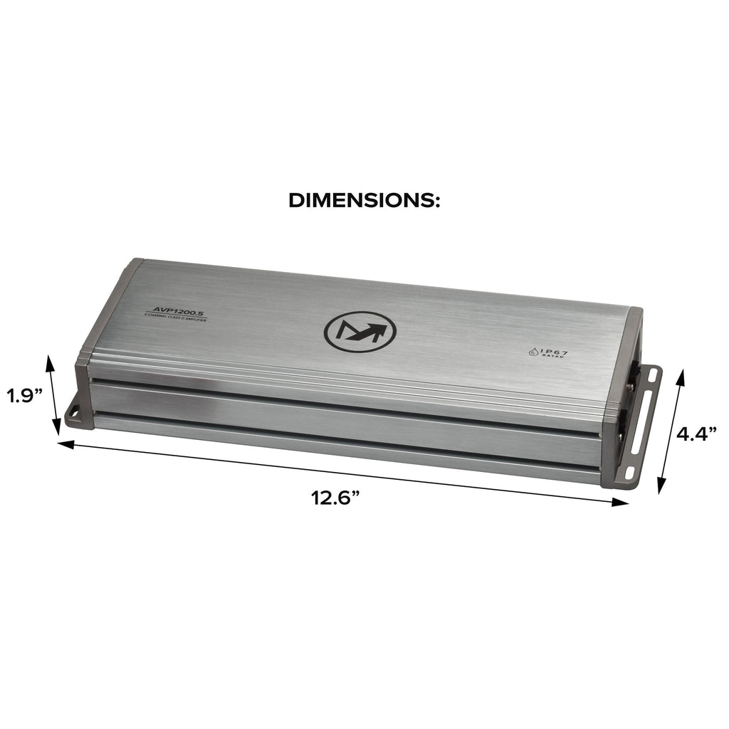 AquaVibe Pro 5-Channel Class D 1200-Watt Marine Amplifier IP67 Rated