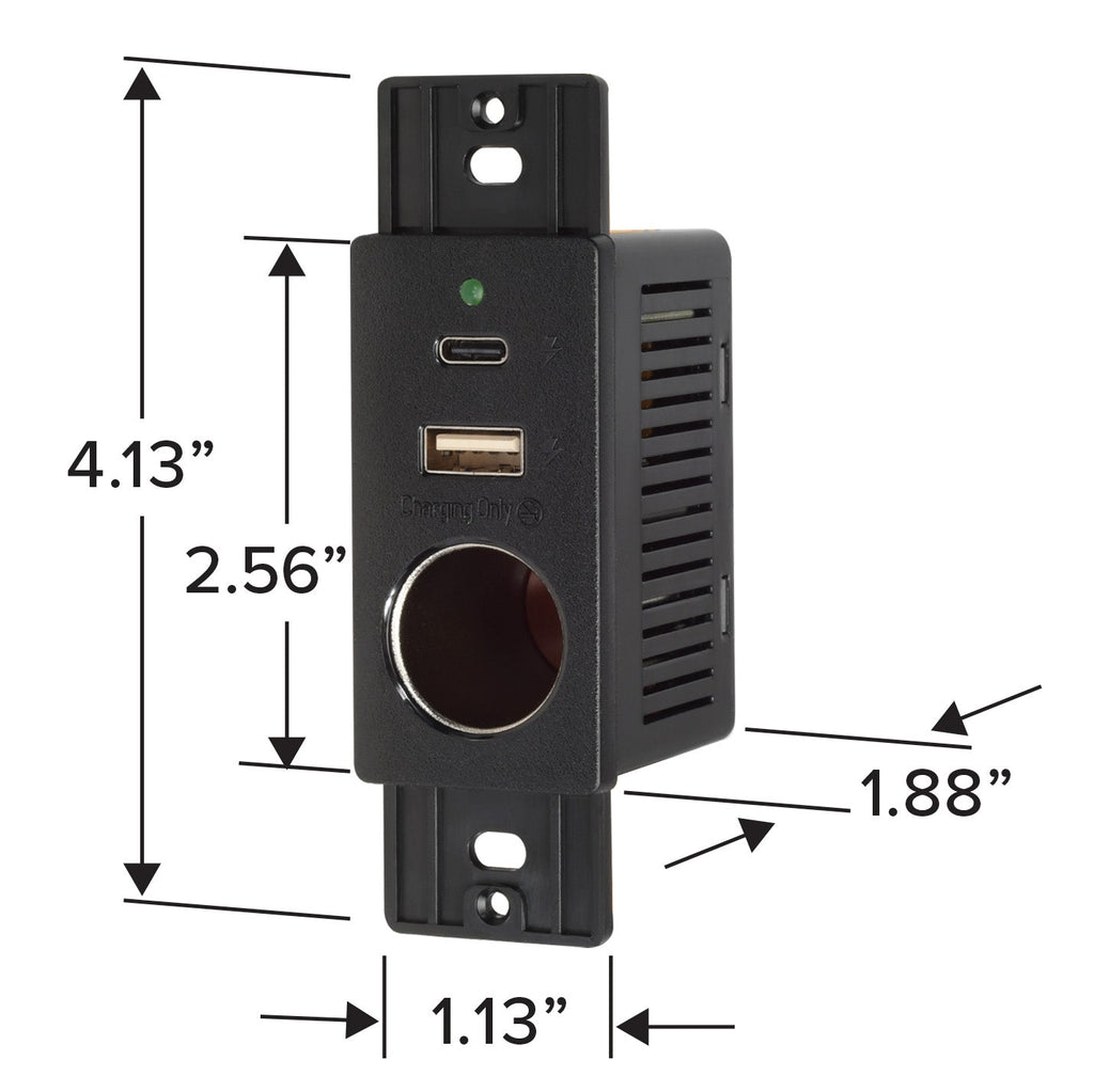 Magnadyne| Wall Mount Charging Center – 12V Accessory Socket with USB-A & USB-C| Plate Not Included