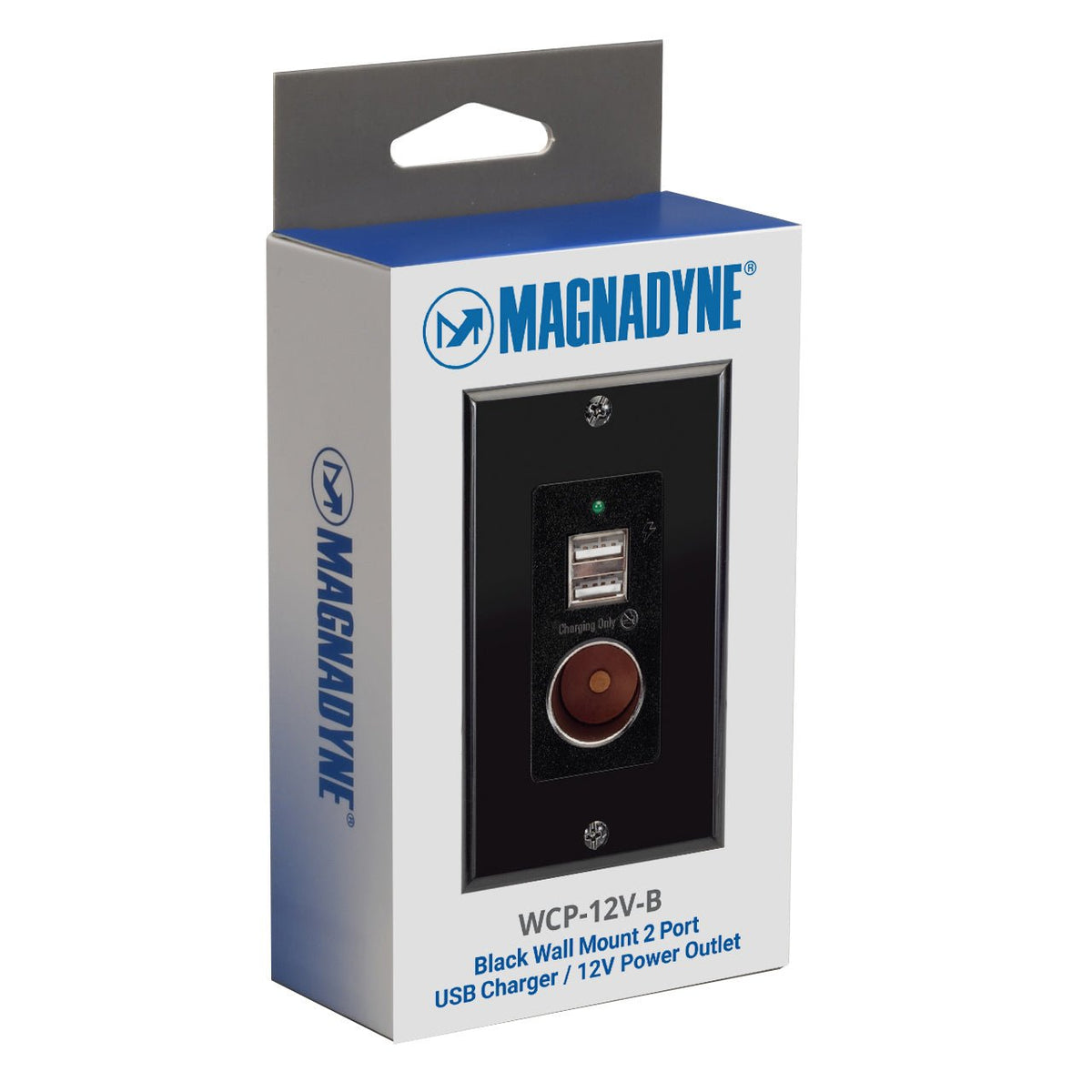 Magnadyne WCP-12V-B | Wall Mount USB Charger | 2 Ports and 12V Power Outlet w/ Wall Plate