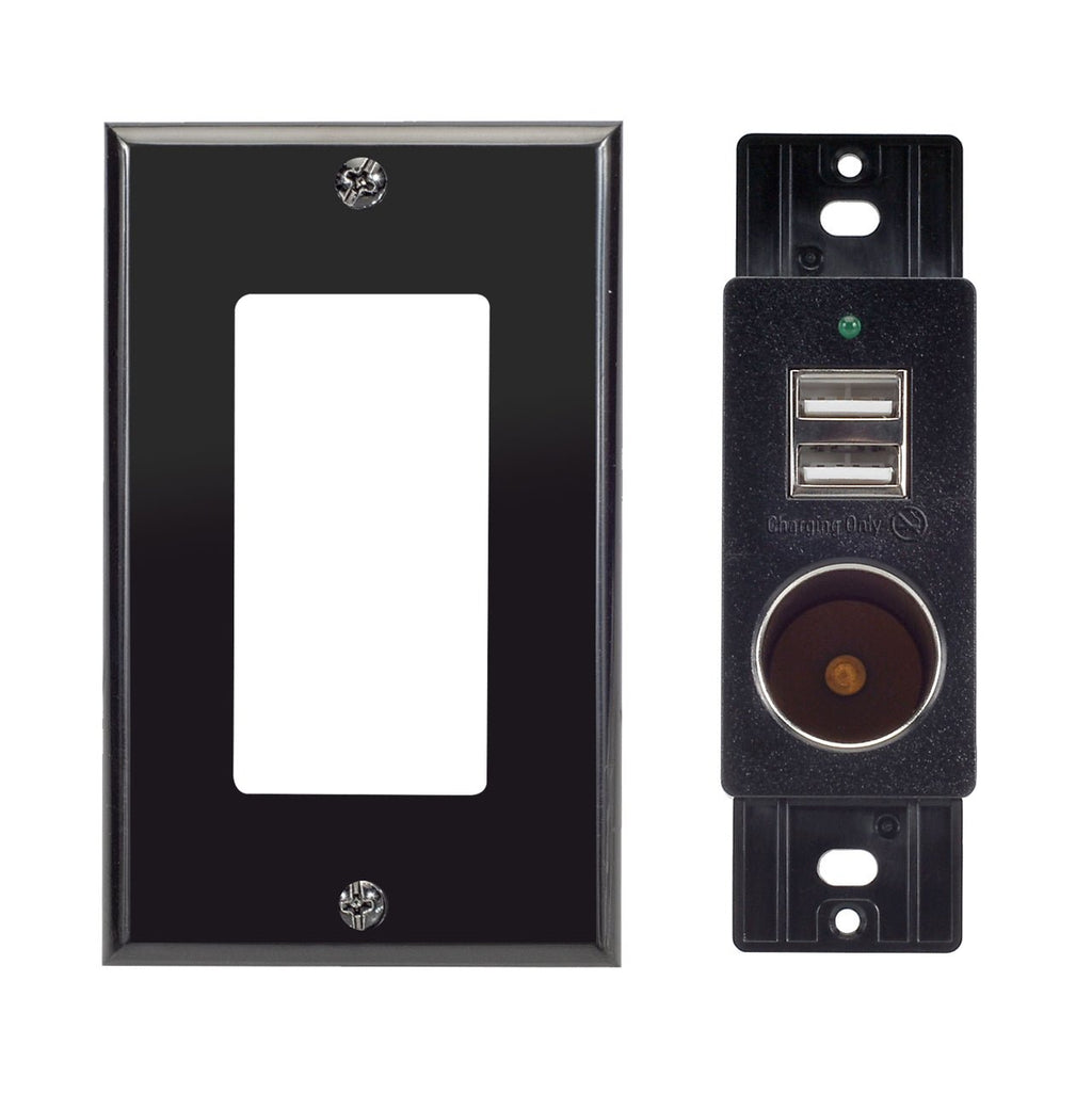 Magnadyne WCP-12V-B | Wall Mount USB Charger | 2 Ports and 12V Power Outlet w/ Wall Plate