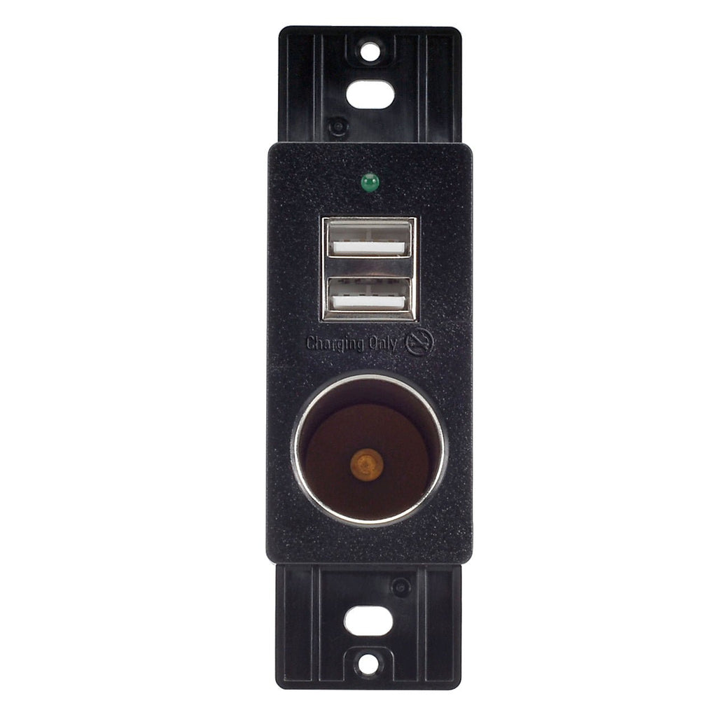Magnadyne WCP-12V-B | Wall Mount USB Charger | 2 Ports and 12V Power Outlet w/ Wall Plate