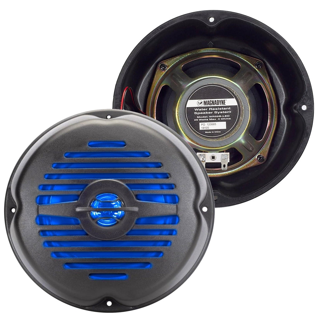 Magnadyne WR58B-LED-PR | 5'' Water Resistant Surface Mount Speaker/Grill with LED Lighting | Sold as a Pair