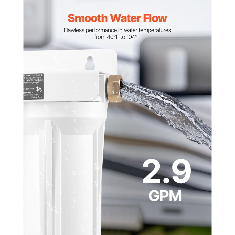 RV water filtration system showing 2.9 GPM water flow